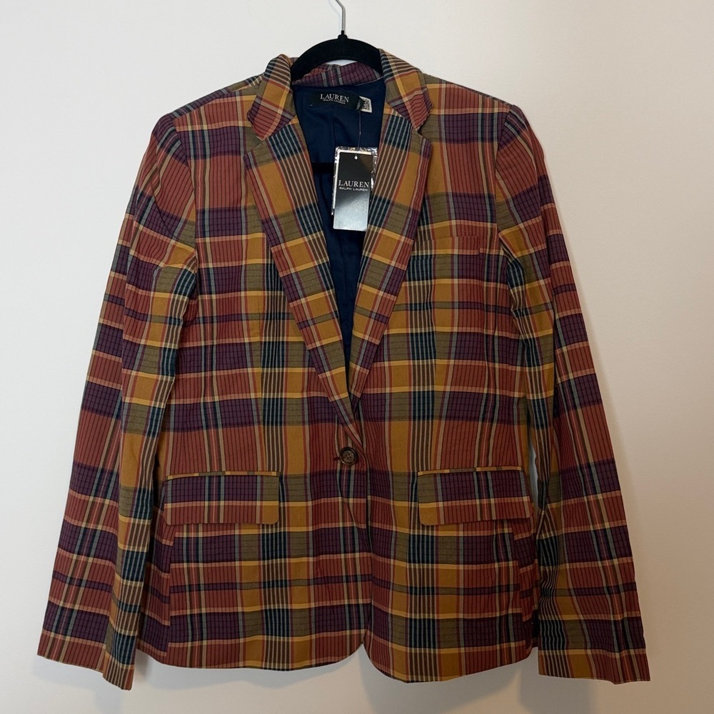 NWT Lauren Ralph Lauren Cotton Madras Blazer - Picture 5 of 11